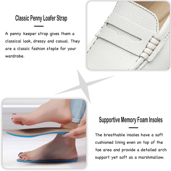 Kordal Women's White Leather Comfortable & Lightweight Penny Loafers Flats - Picture 4 of 9